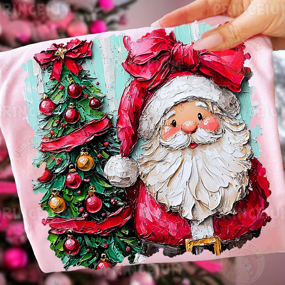 Painterly Santa With Christmas Tree