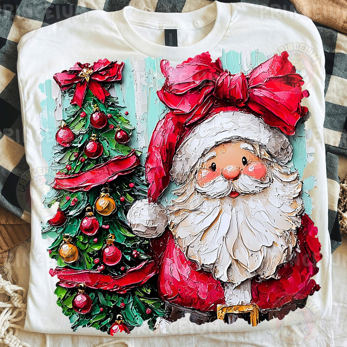 Painterly Santa With Christmas Tree
