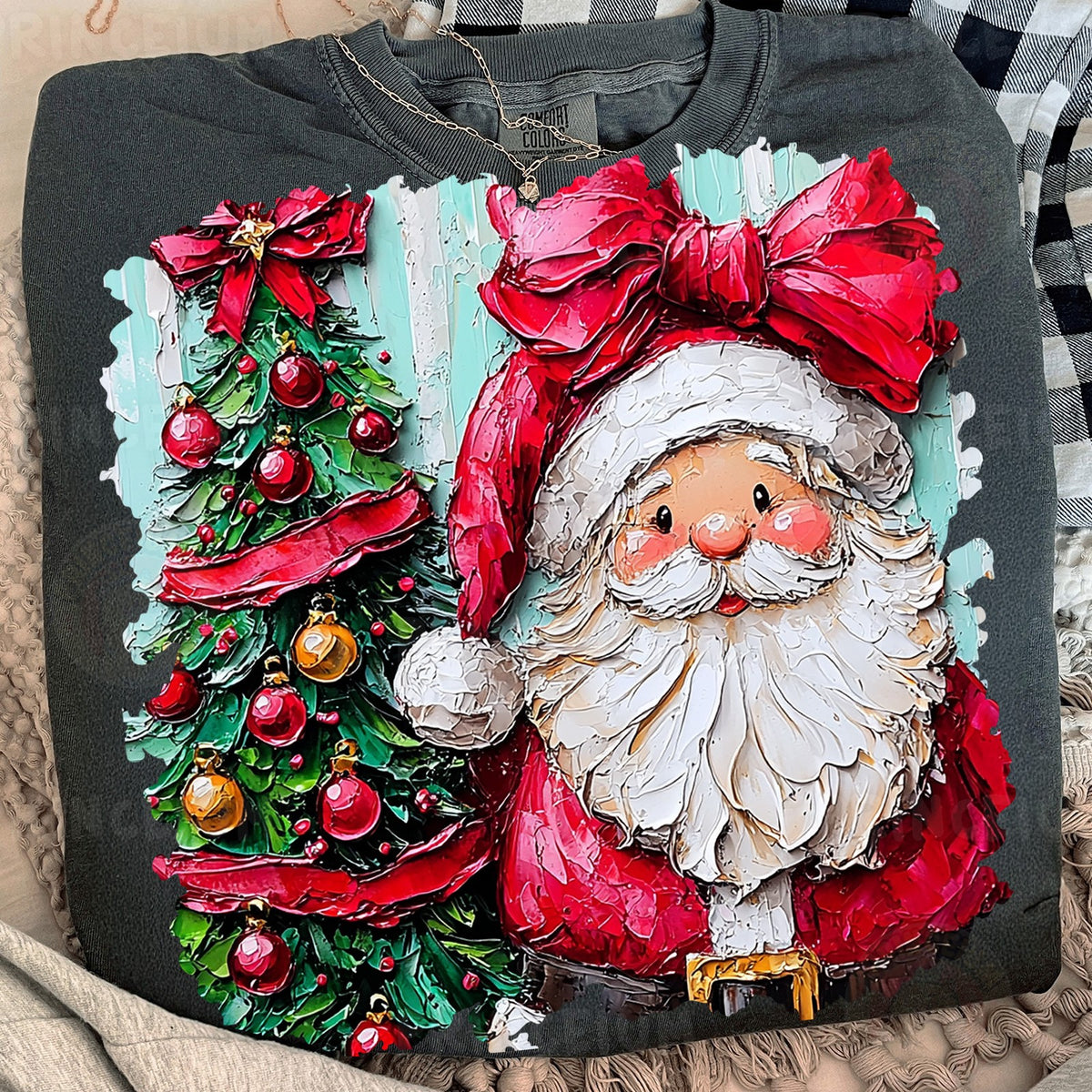 Painterly Santa With Christmas Tree