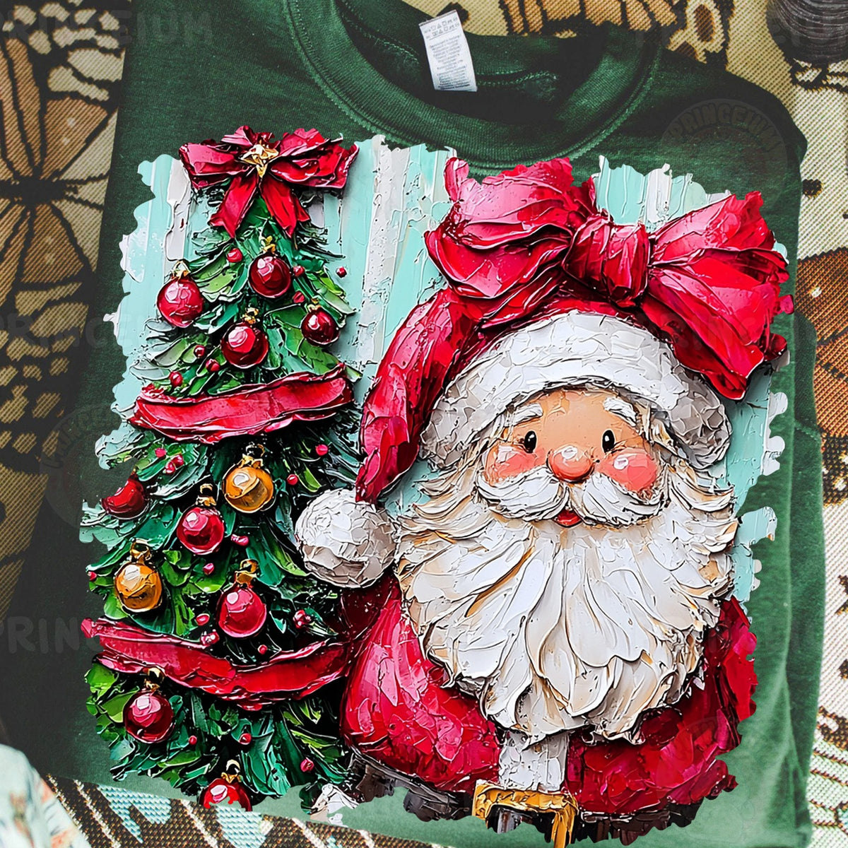 Painterly Santa With Christmas Tree