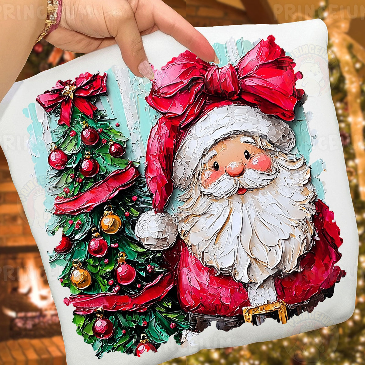 Painterly Santa With Christmas Tree