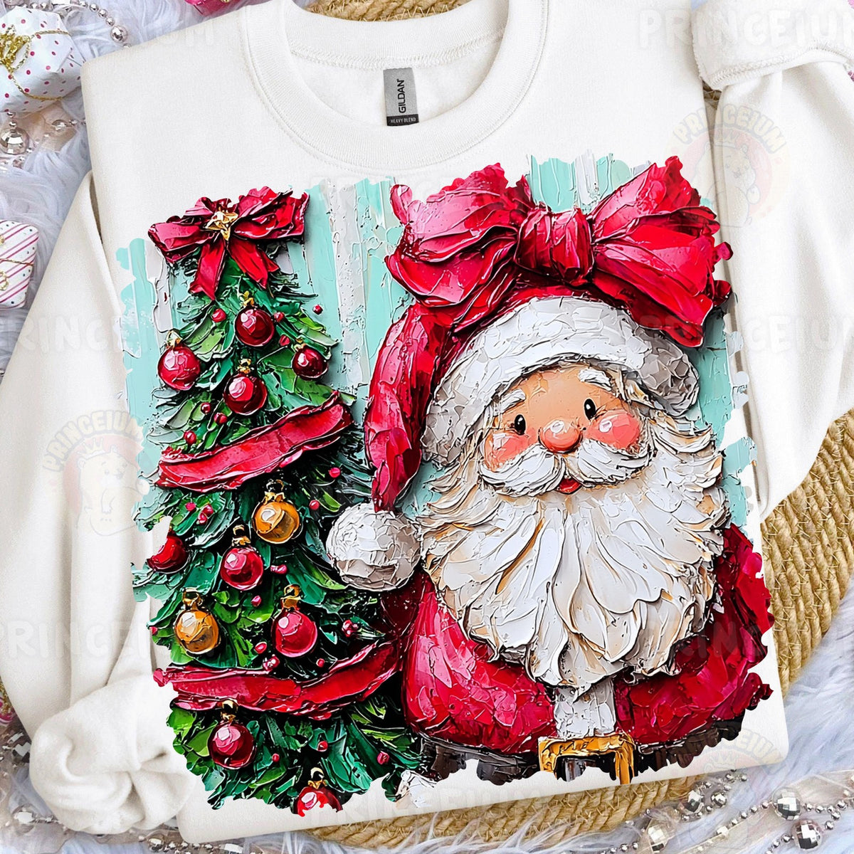 Painterly Santa With Christmas Tree
