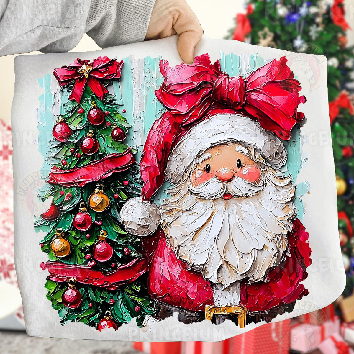 Painterly Santa With Christmas Tree