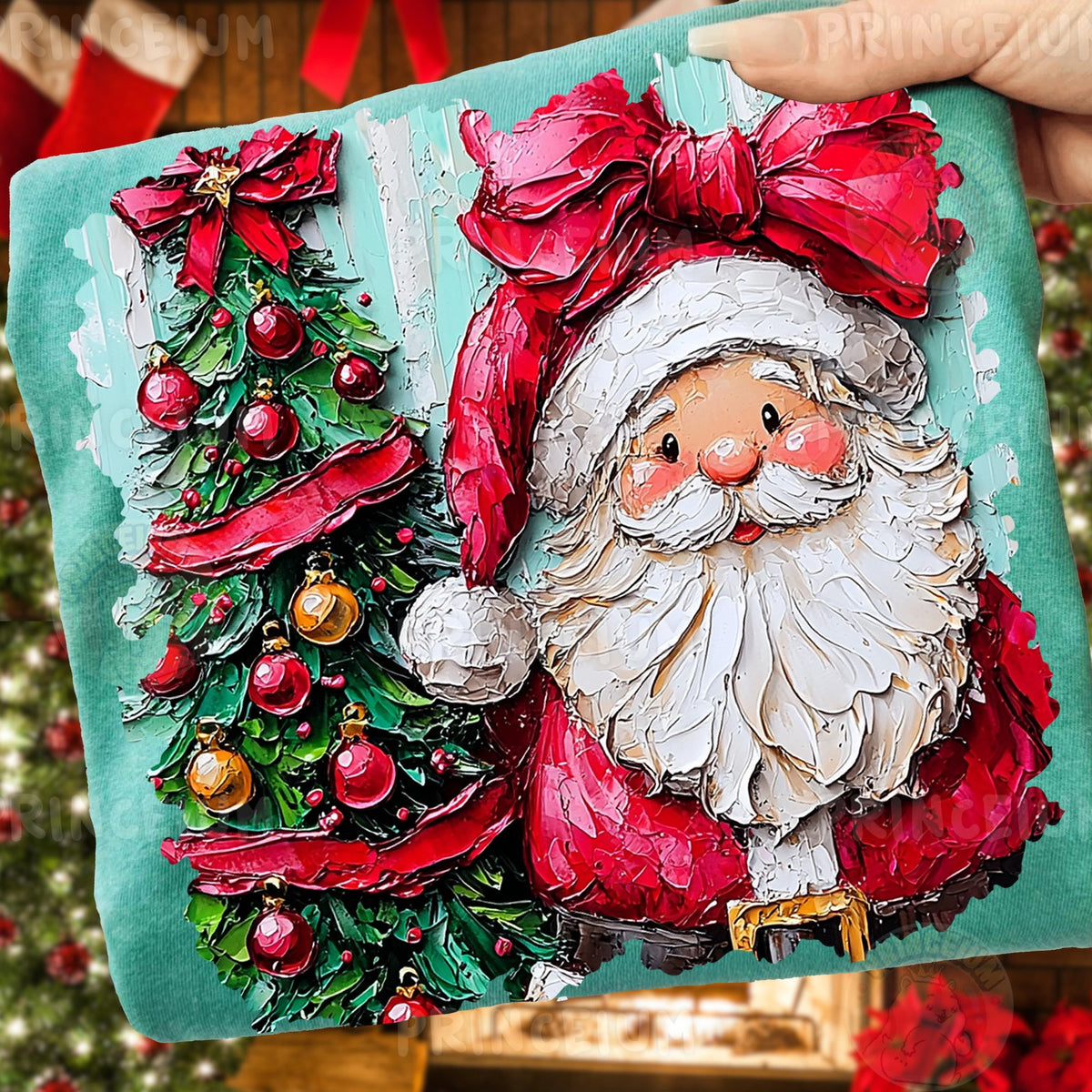 Painterly Santa With Christmas Tree