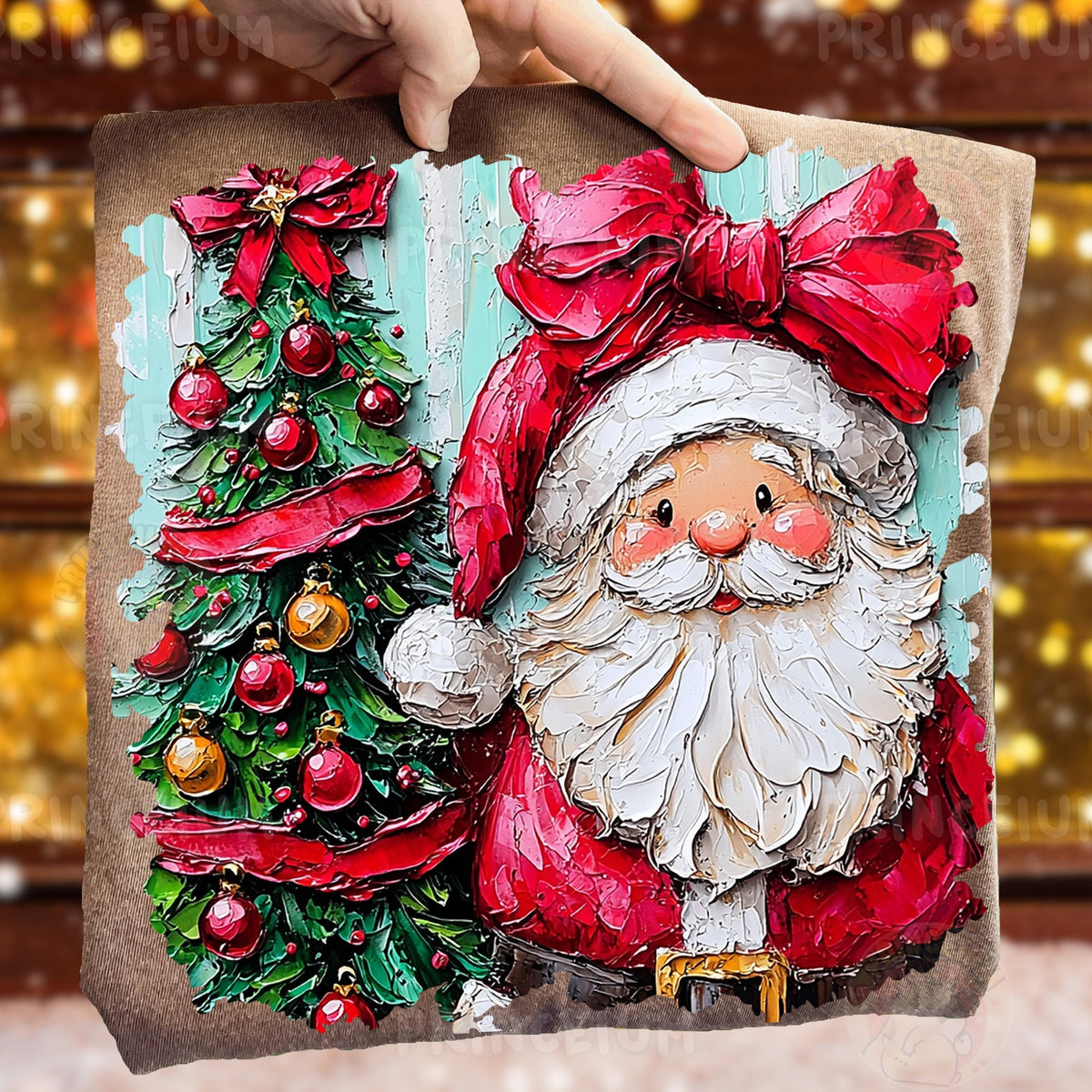 Painterly Santa With Christmas Tree
