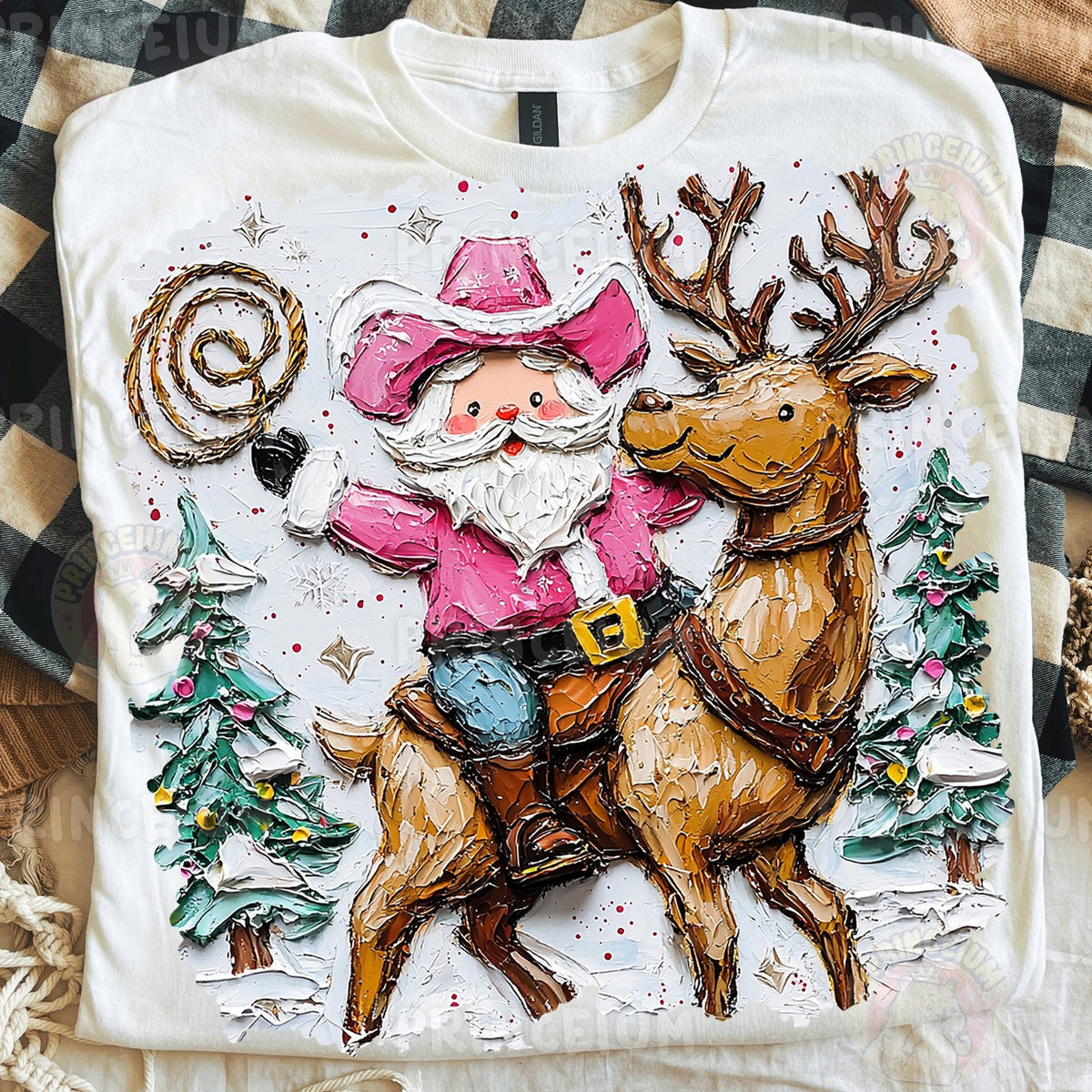 Pink Cowboy Santa Riding Reindeer