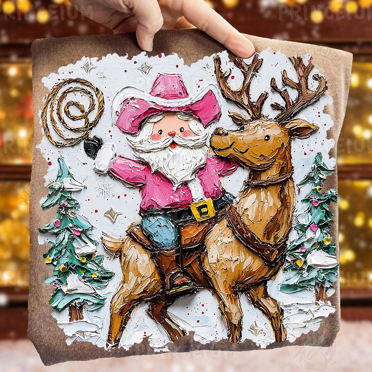 Pink Cowboy Santa Riding Reindeer