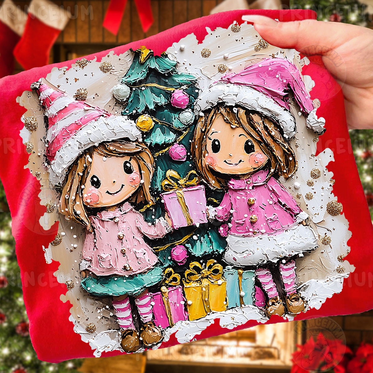 Painted Christmas Girls with Gifts