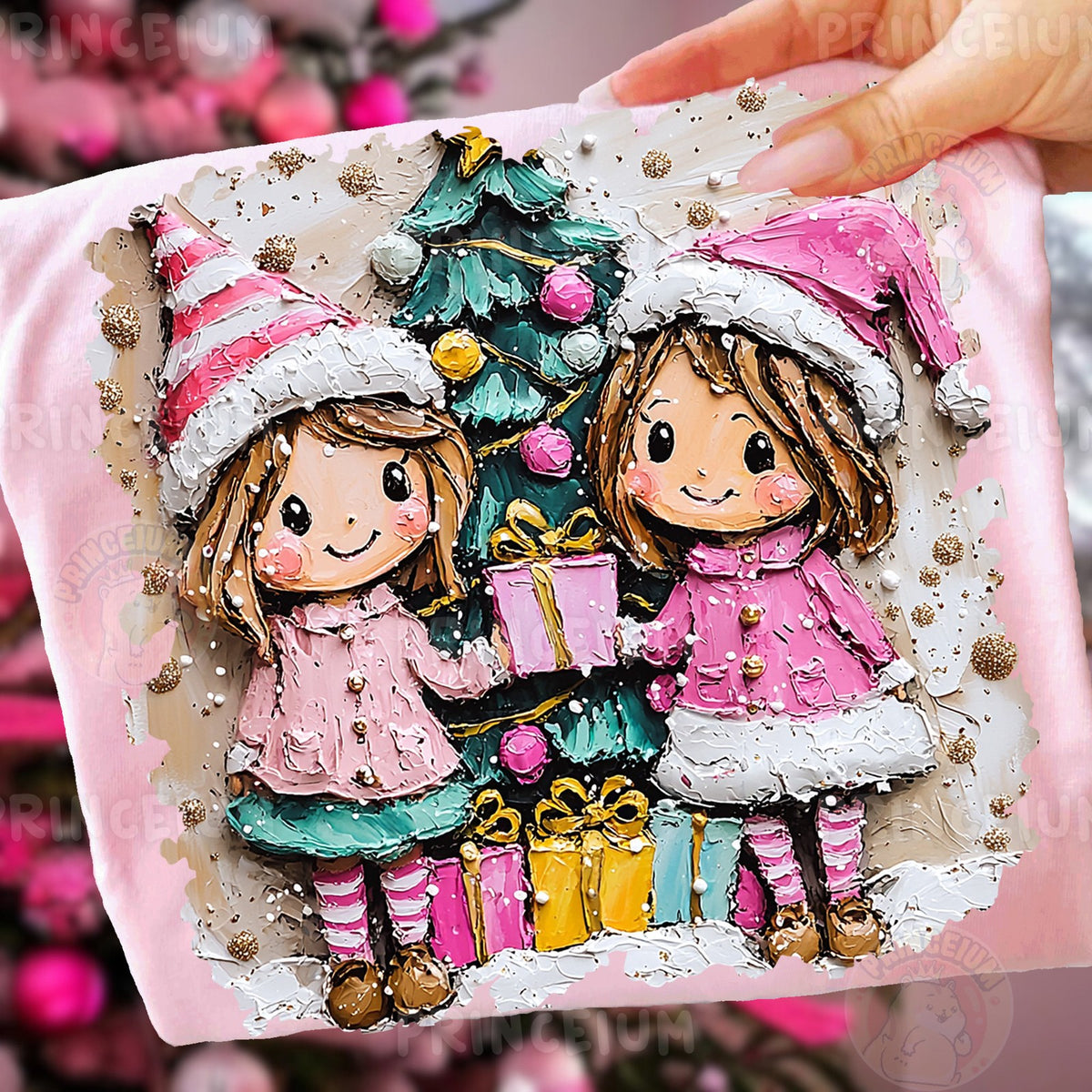 Painted Christmas Girls with Gifts