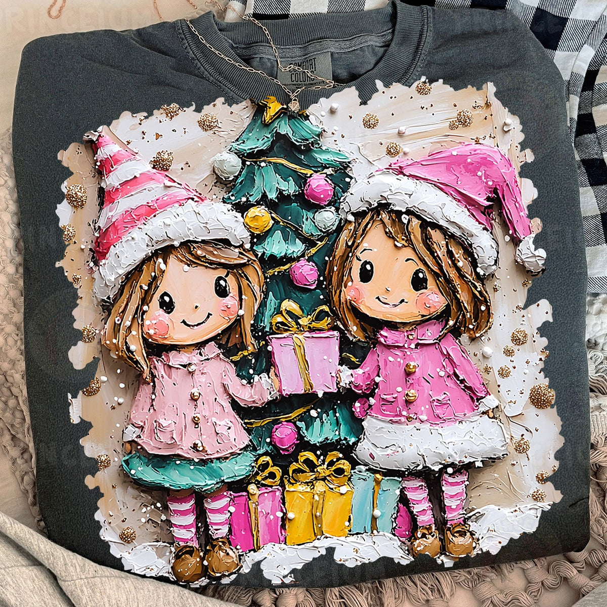 Painted Christmas Girls with Gifts