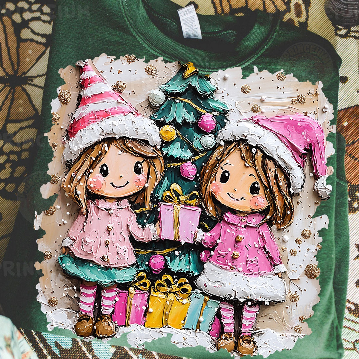 Painted Christmas Girls with Gifts