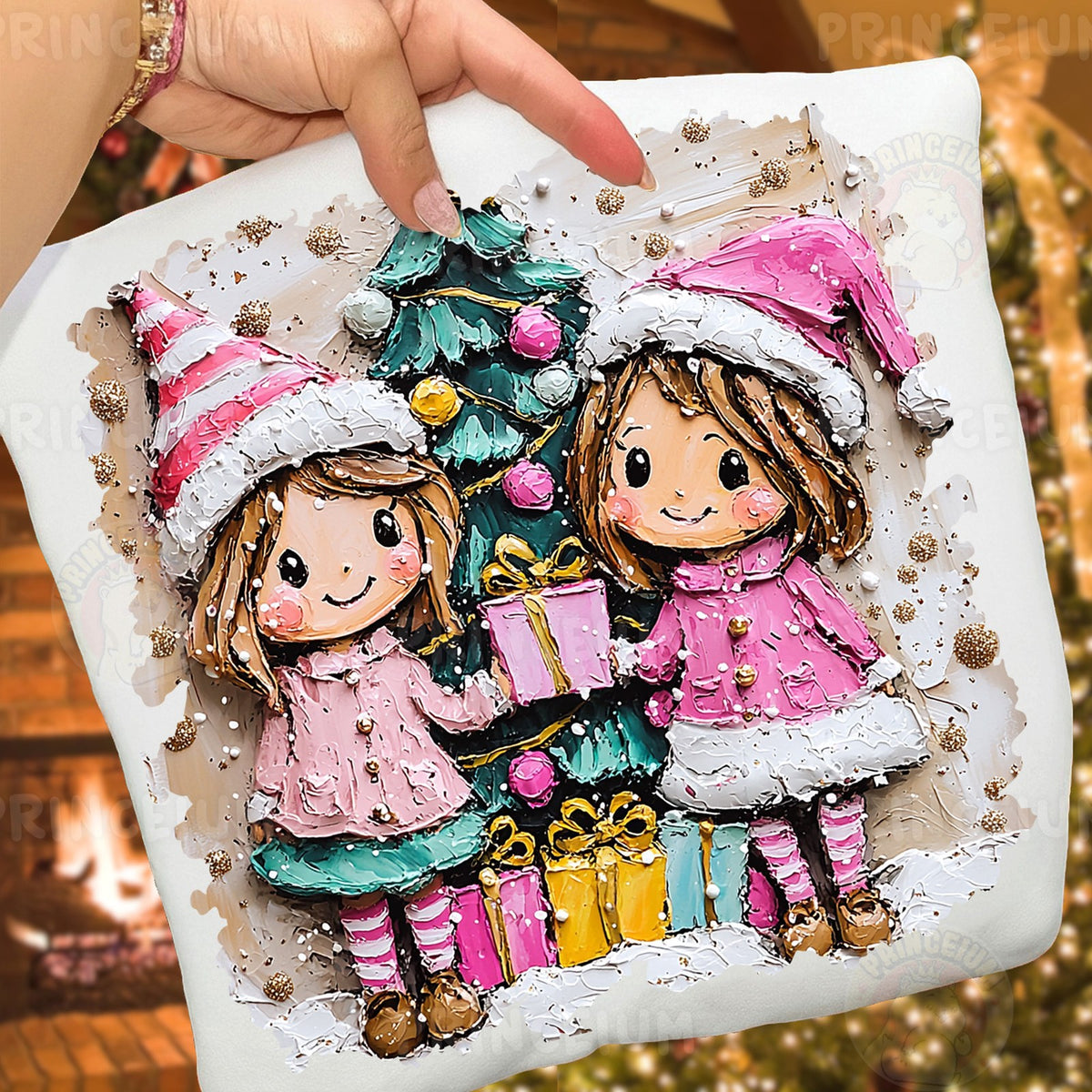 Painted Christmas Girls with Gifts