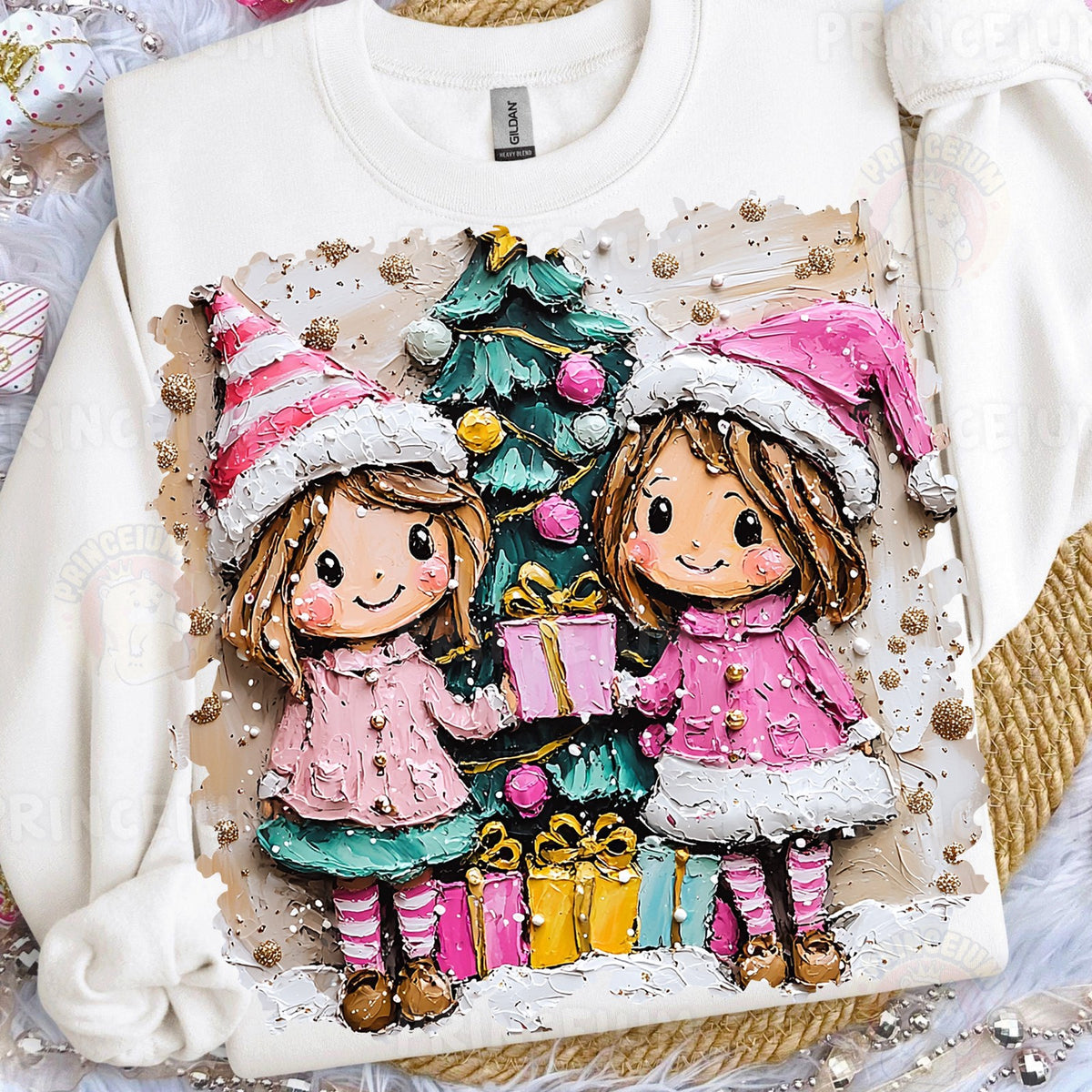 Painted Christmas Girls with Gifts