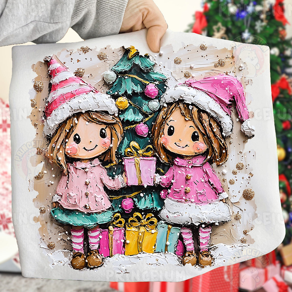 Painted Christmas Girls with Gifts
