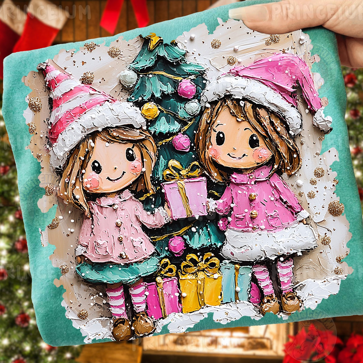 Painted Christmas Girls with Gifts