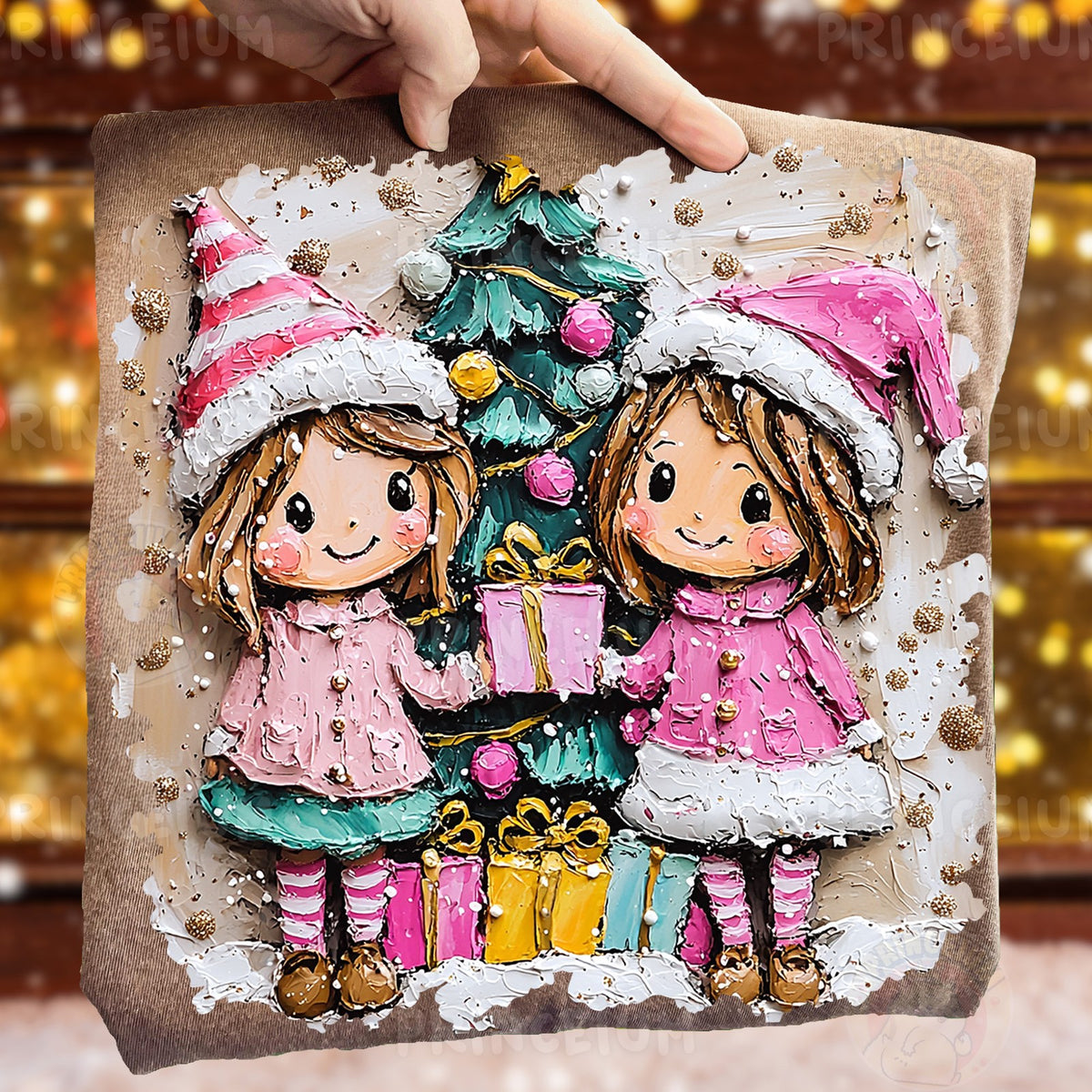 Painted Christmas Girls with Gifts