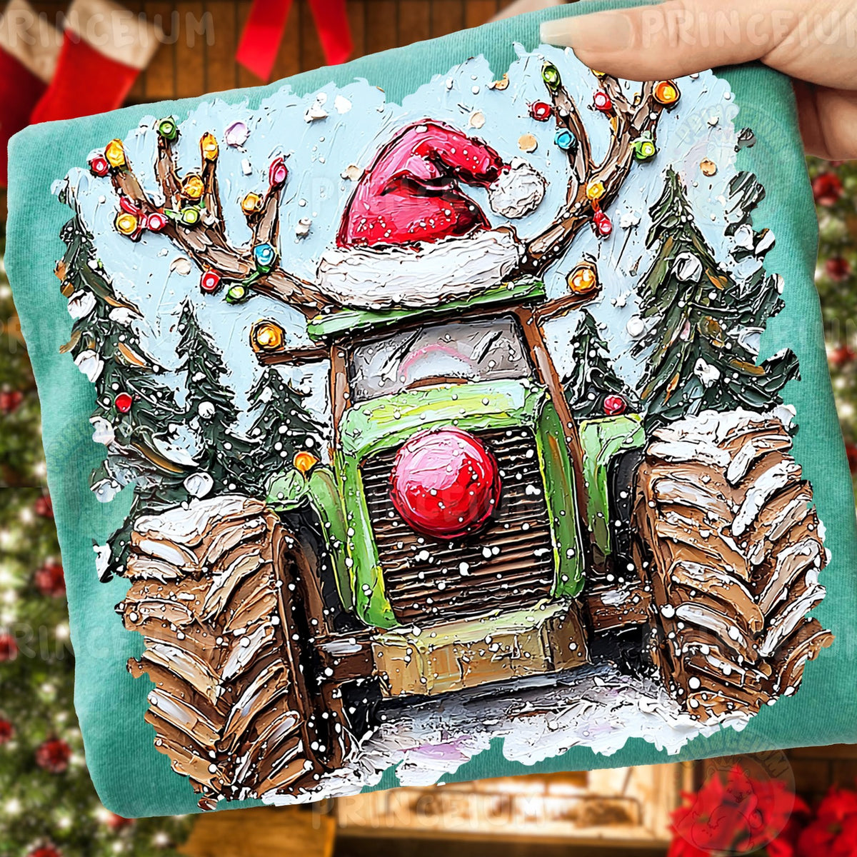 Santa Hat Reindeer Tractor