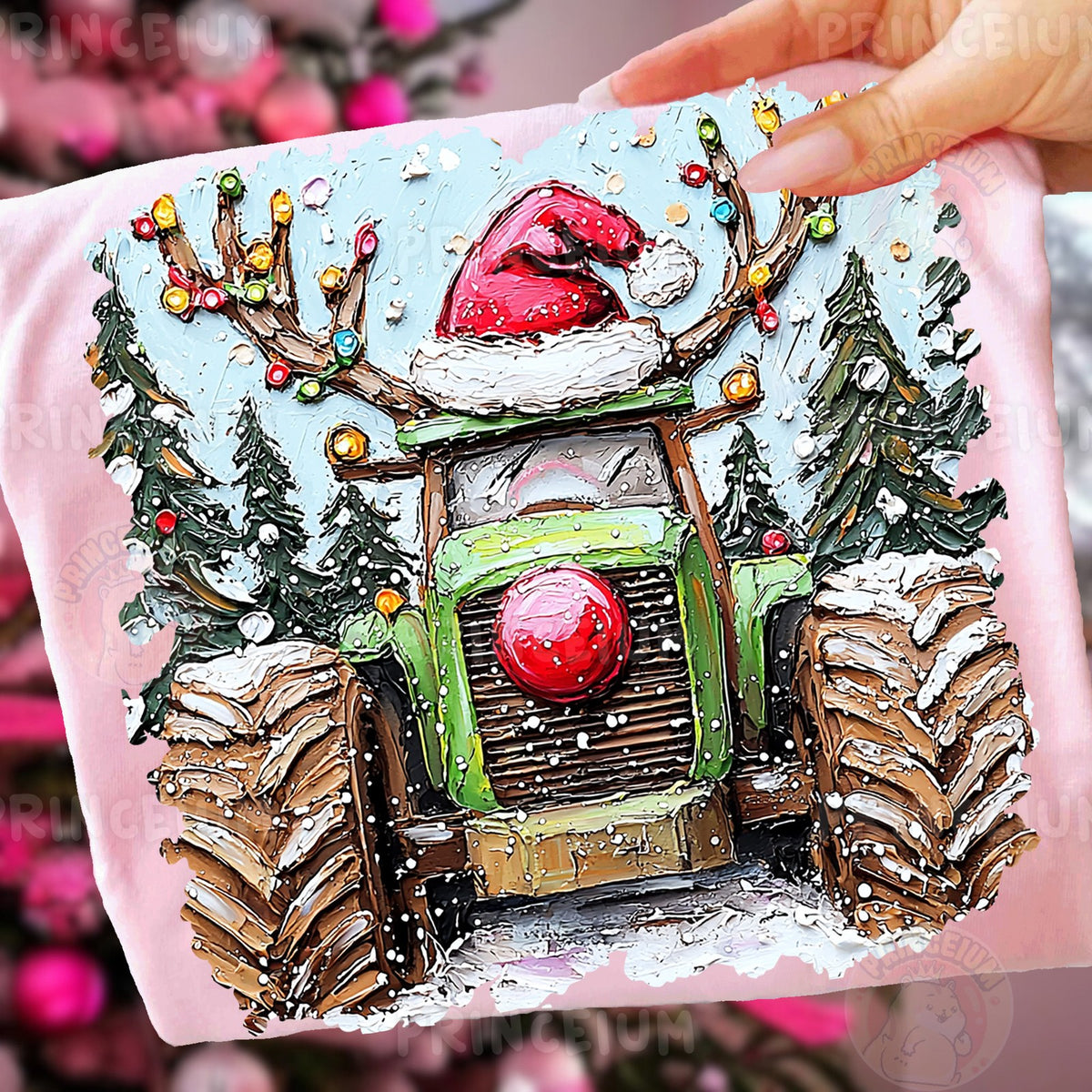 Santa Hat Reindeer Tractor