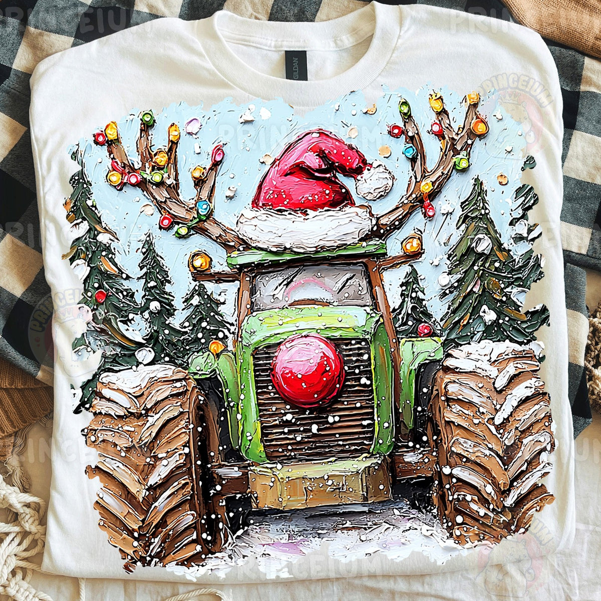 Santa Hat Reindeer Tractor