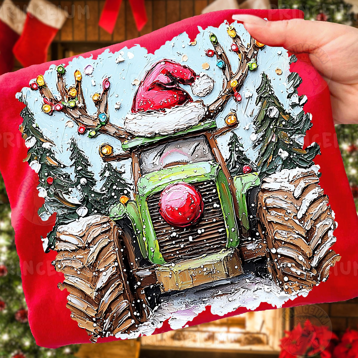 Santa Hat Reindeer Tractor