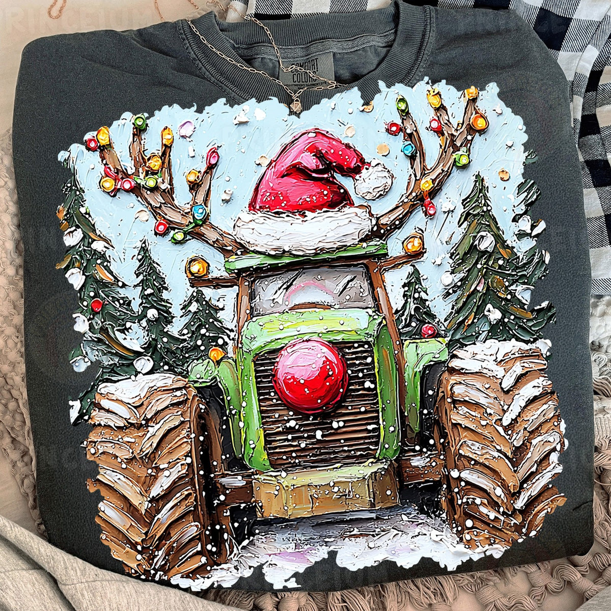 Santa Hat Reindeer Tractor