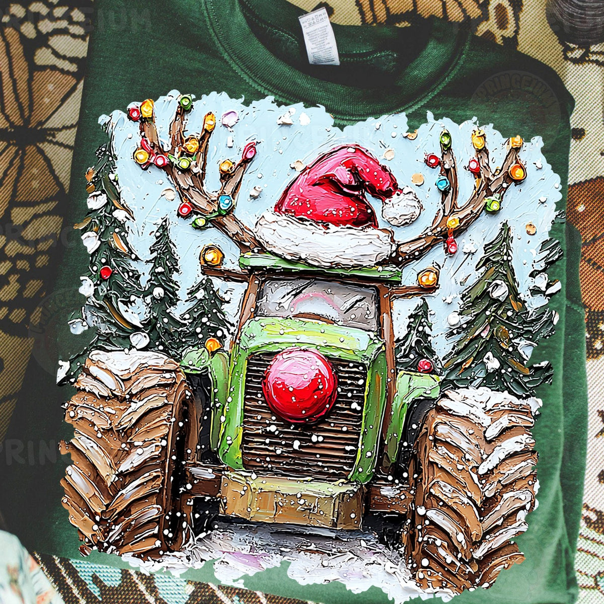 Santa Hat Reindeer Tractor