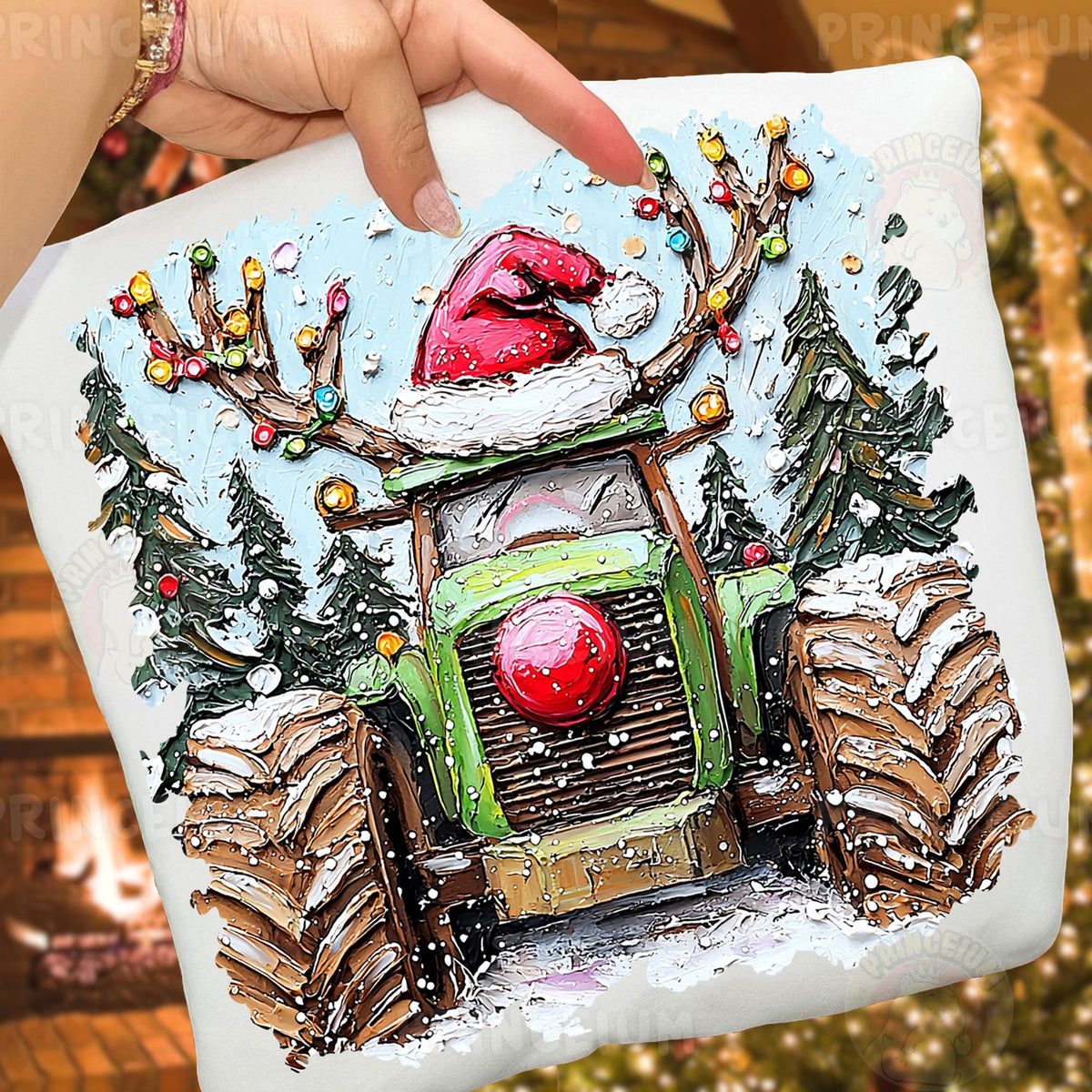 Santa Hat Reindeer Tractor