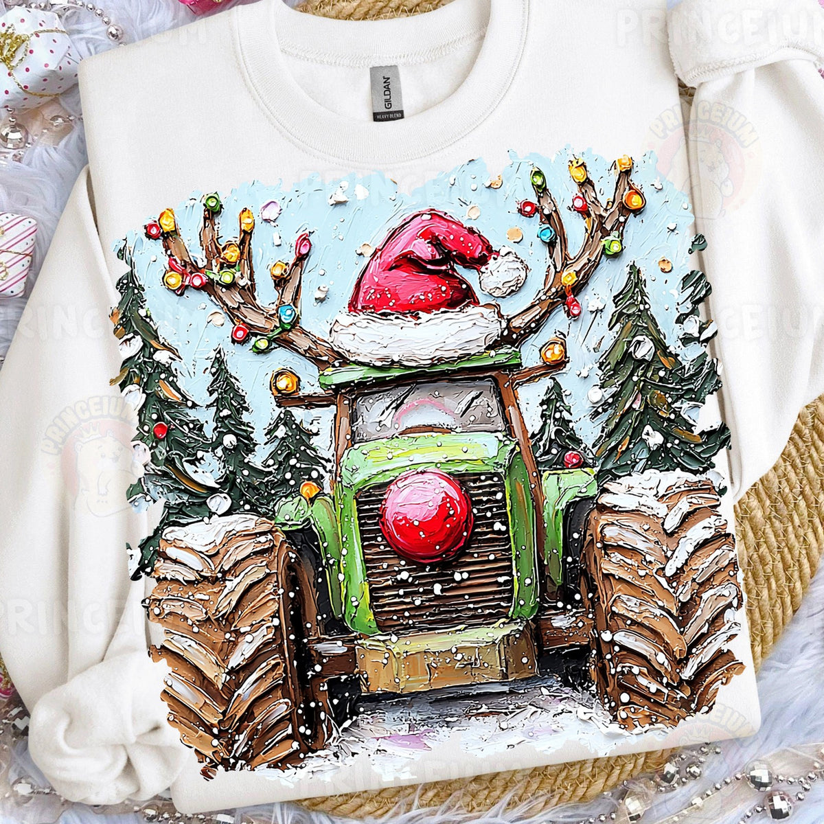 Santa Hat Reindeer Tractor