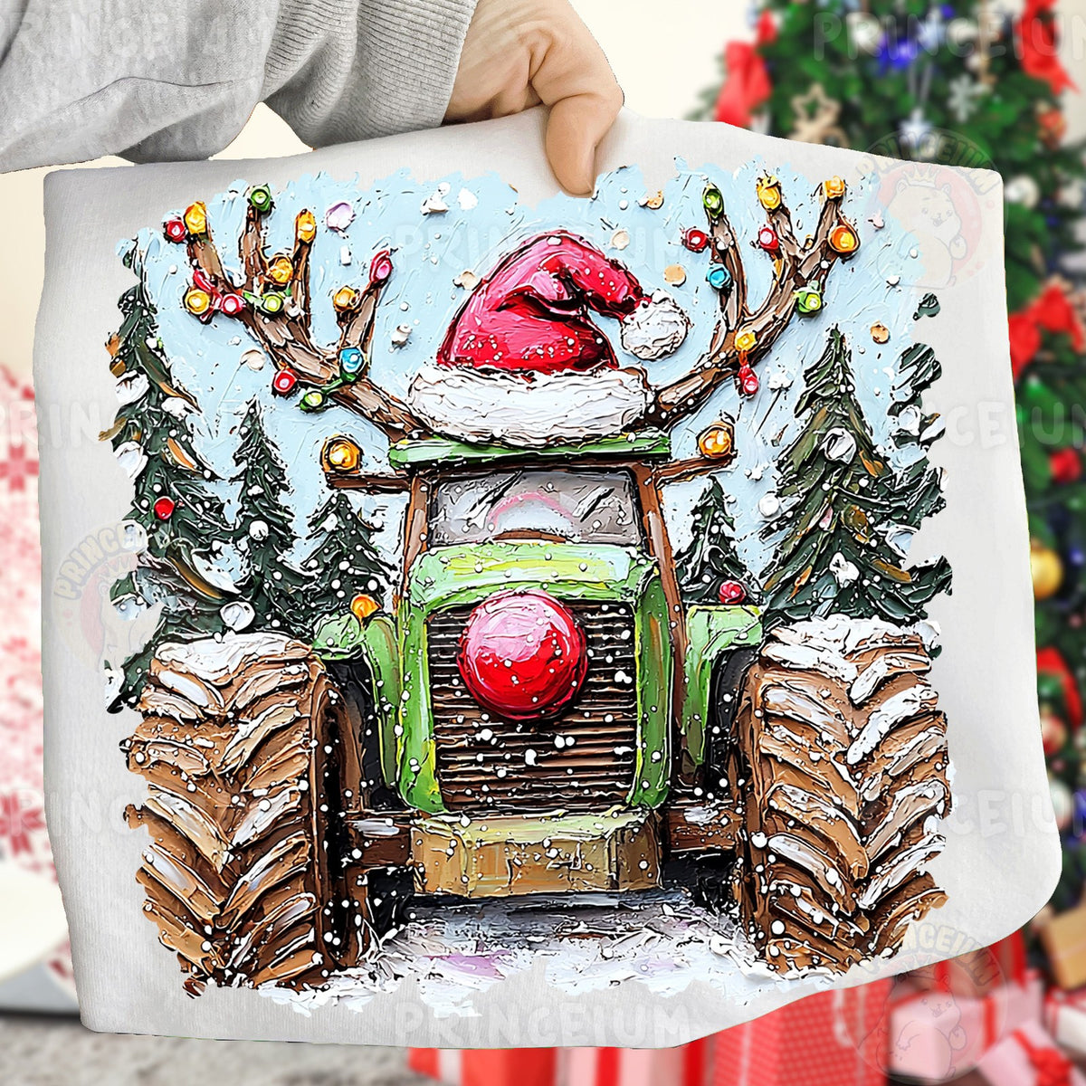 Santa Hat Reindeer Tractor