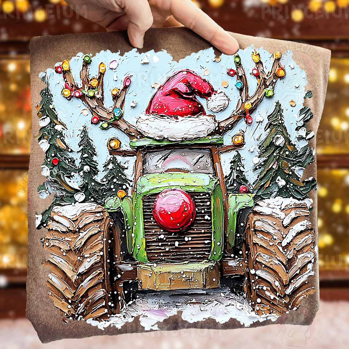 Santa Hat Reindeer Tractor