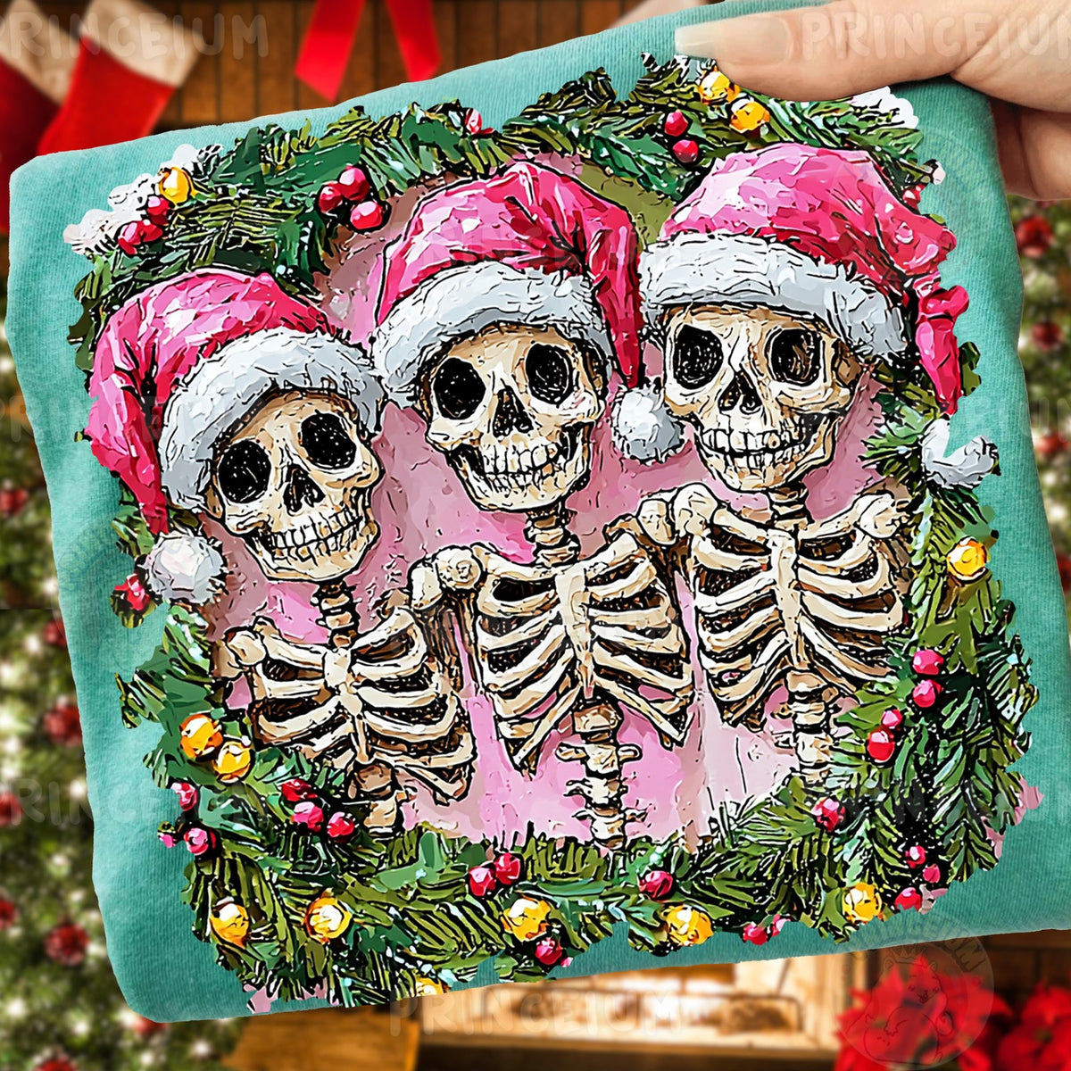 Pink Santa Skeleton Trio