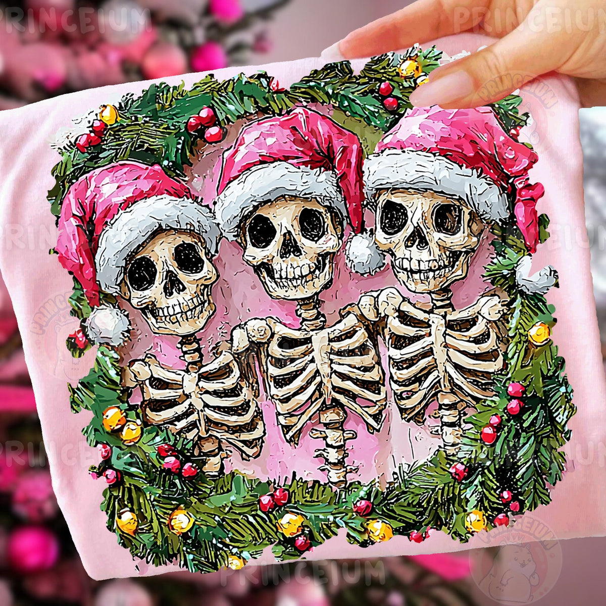 Pink Santa Skeleton Trio