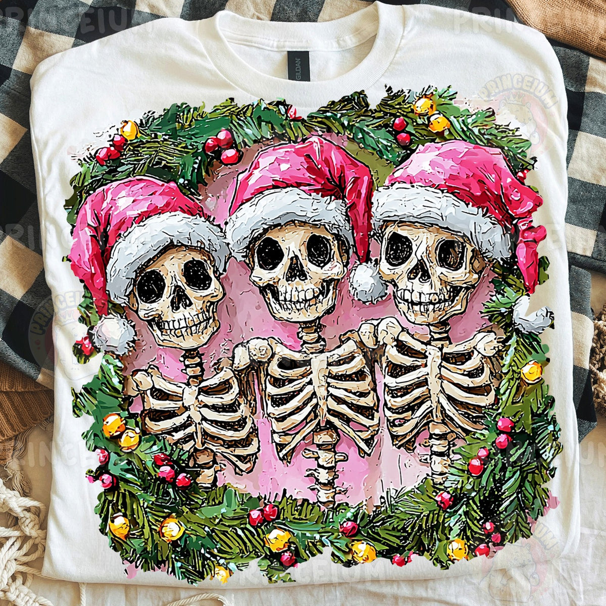 Pink Santa Skeleton Trio