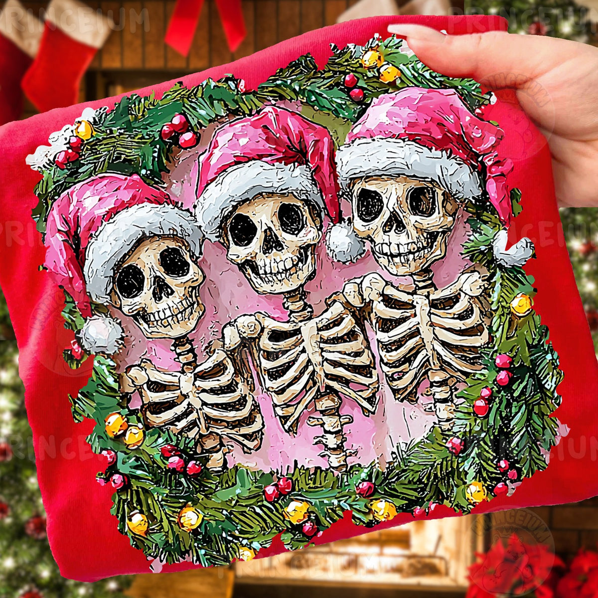 Pink Santa Skeleton Trio