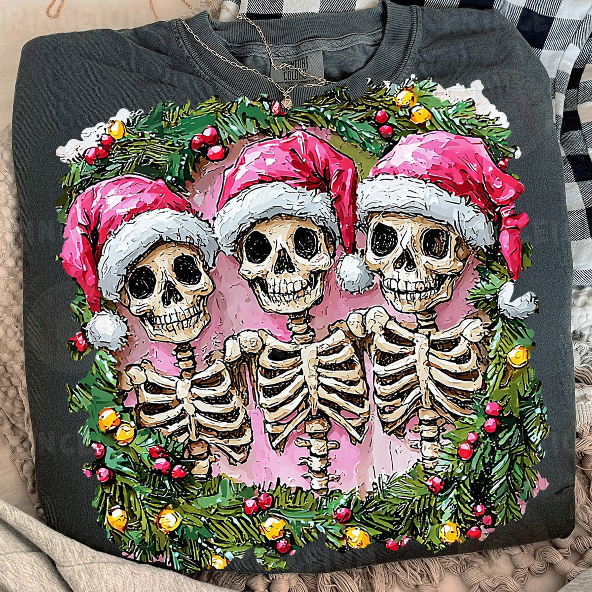 Pink Santa Skeleton Trio
