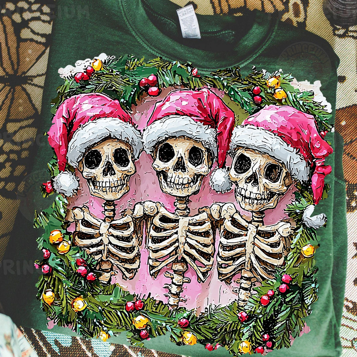 Pink Santa Skeleton Trio