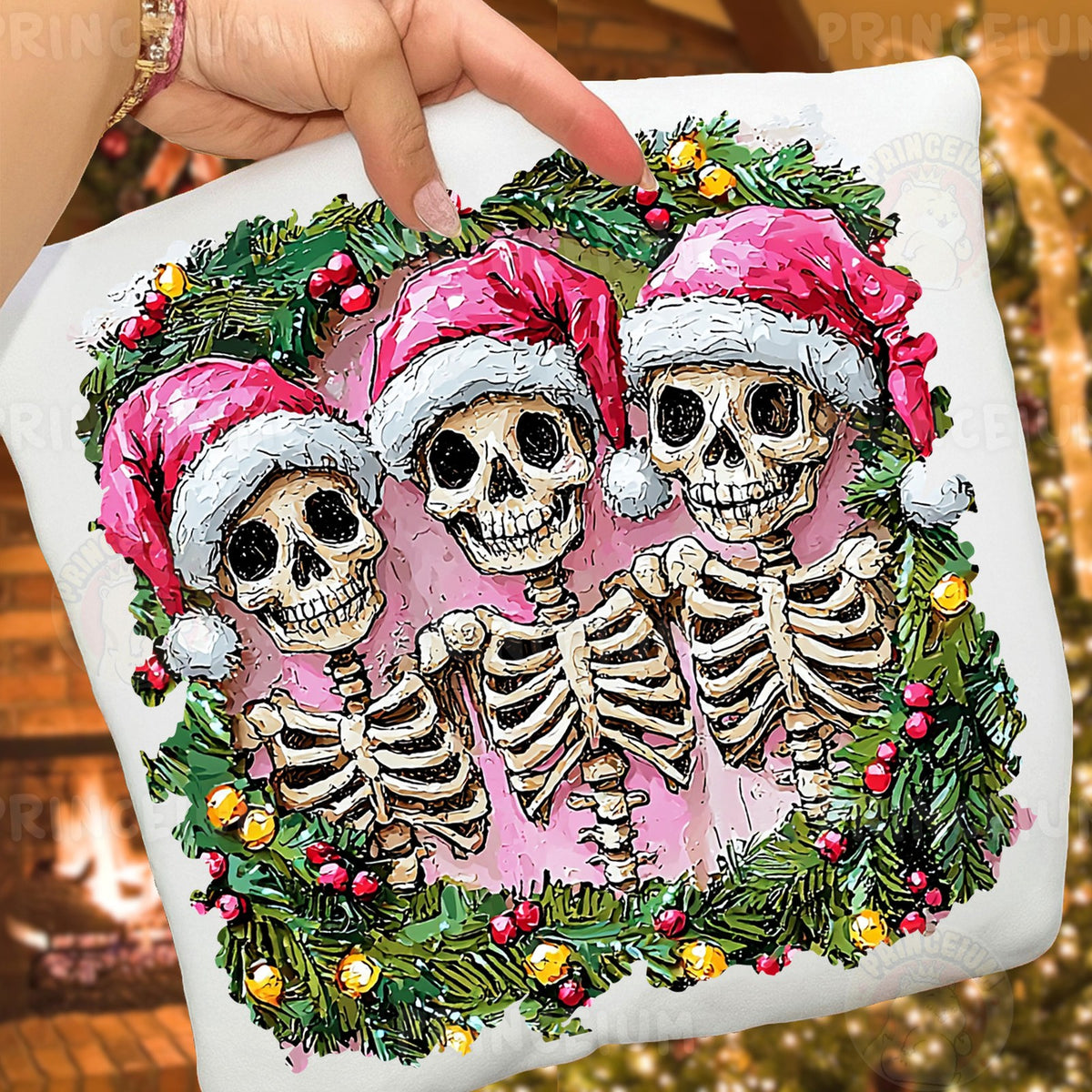 Pink Santa Skeleton Trio