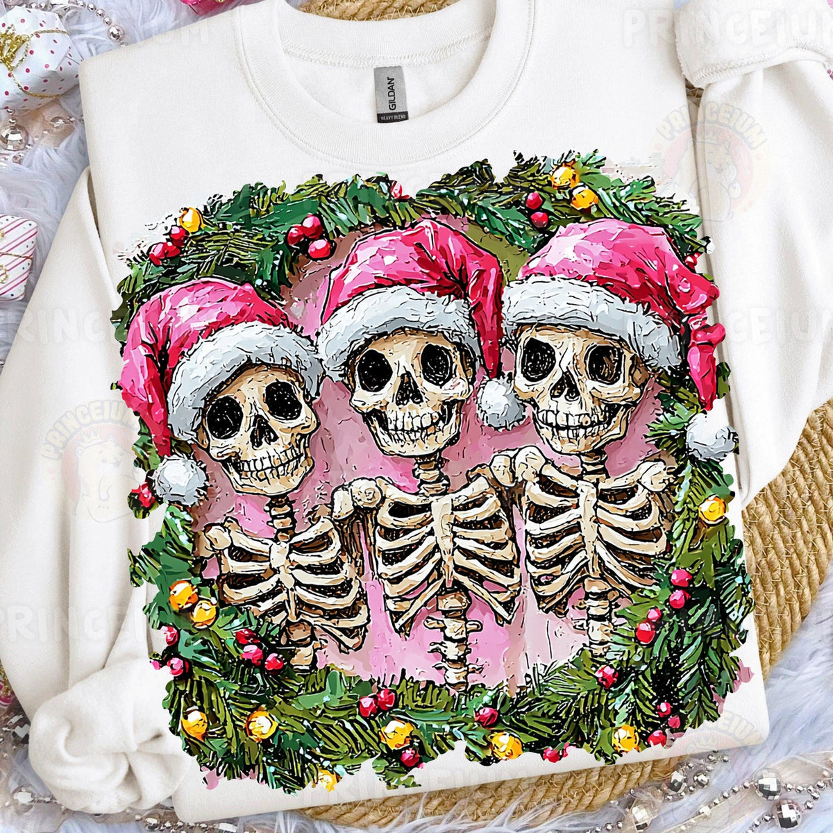 Pink Santa Skeleton Trio