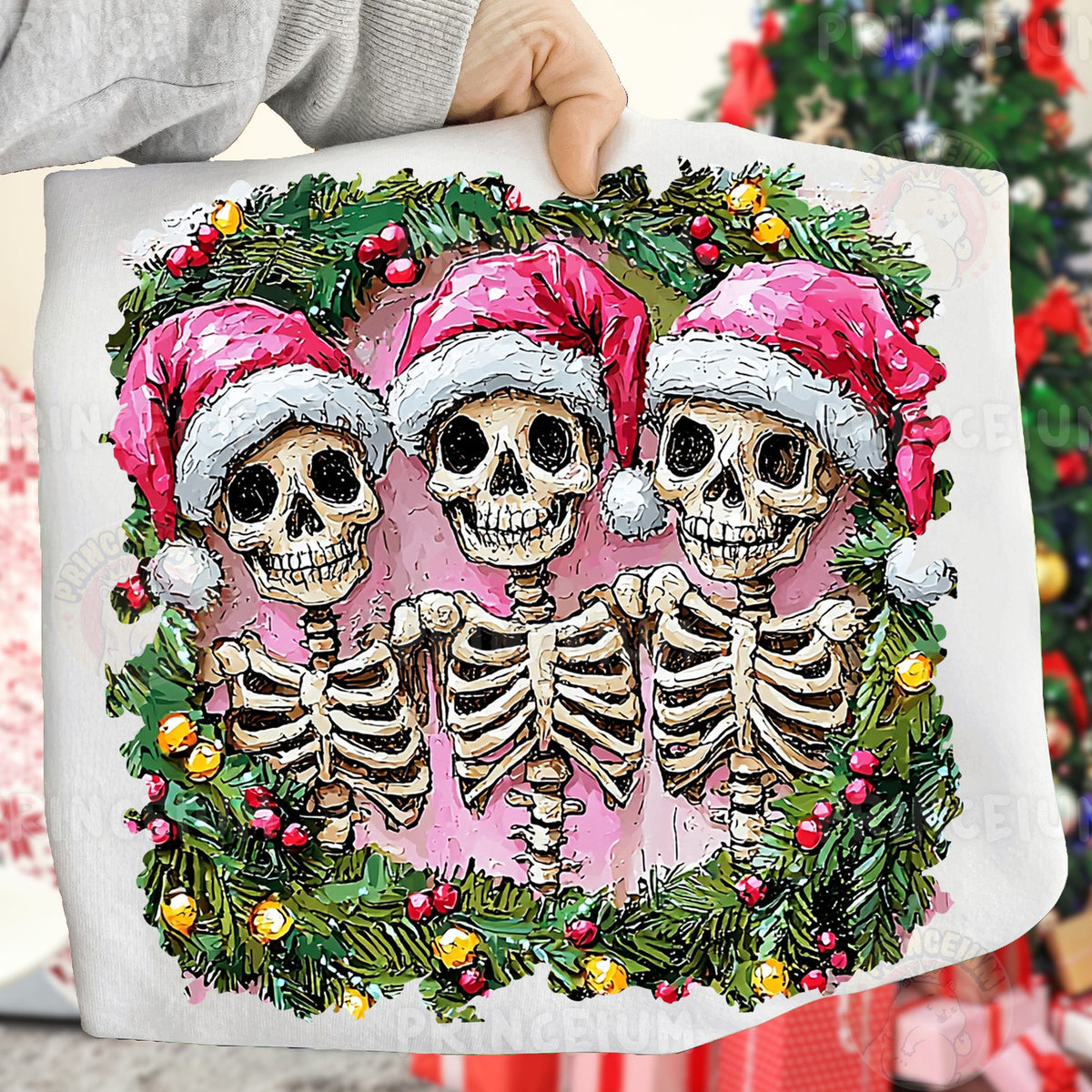 Pink Santa Skeleton Trio
