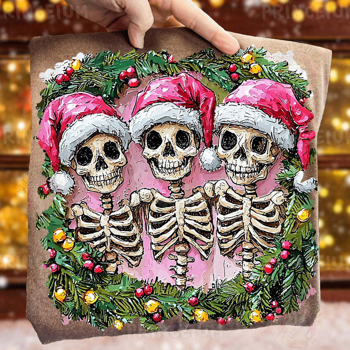 Pink Santa Skeleton Trio