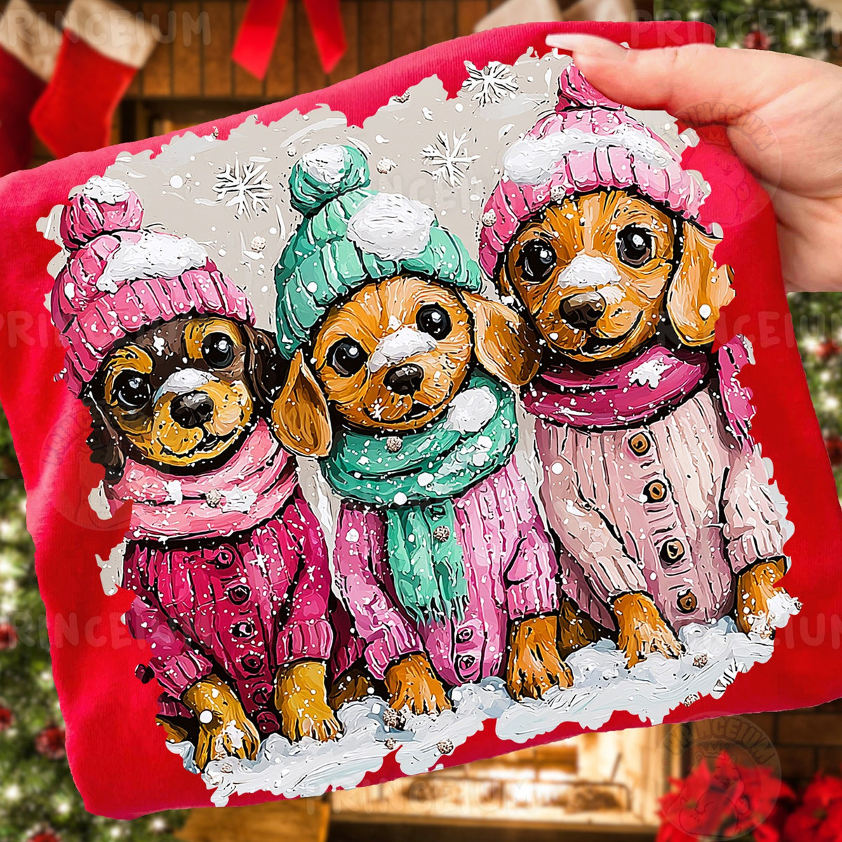 Winter Puppies in Knit Sweaters