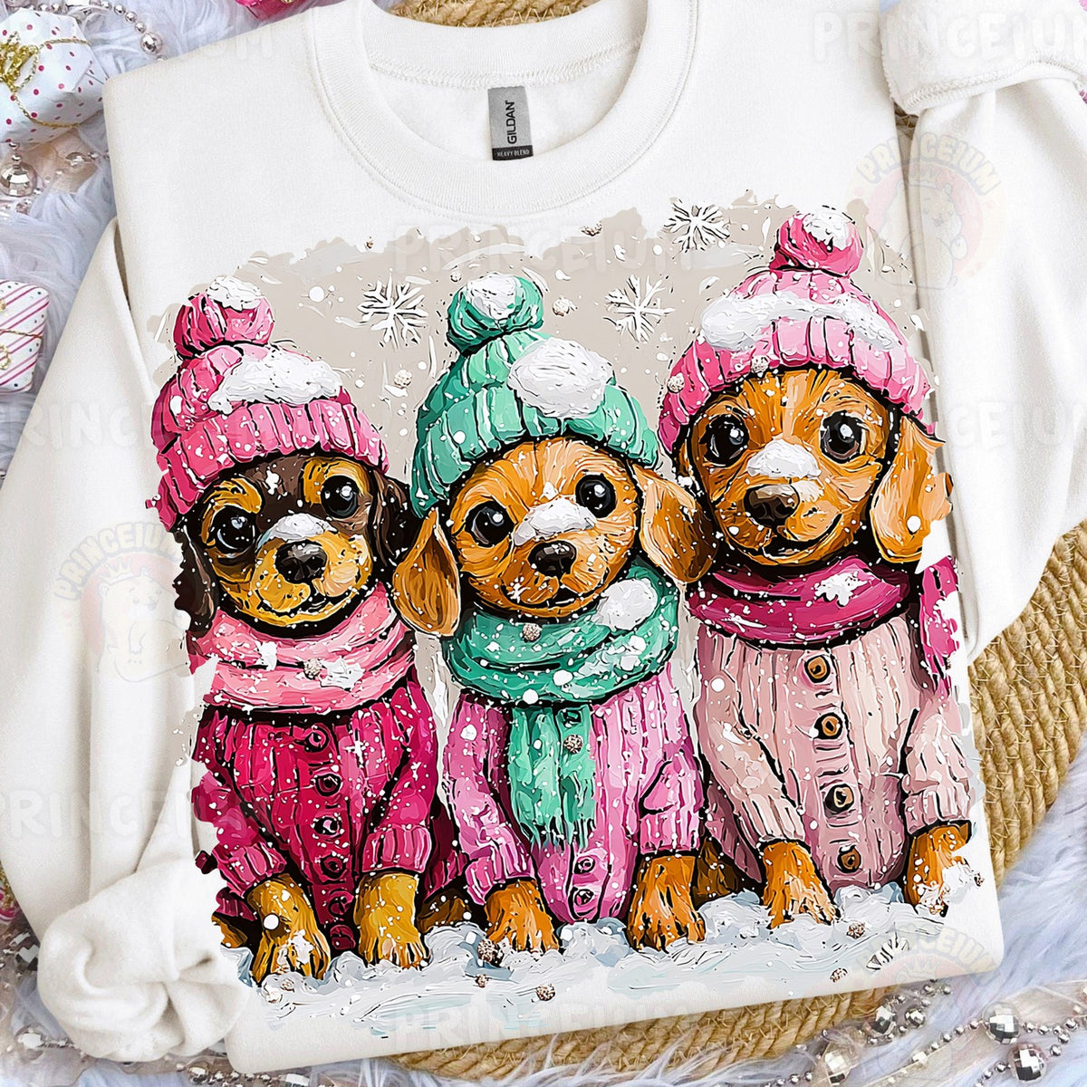 Winter Puppies in Knit Sweaters