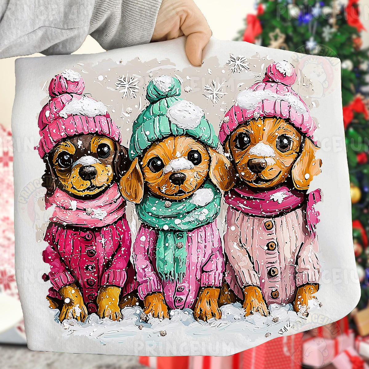 Winter Puppies in Knit Sweaters