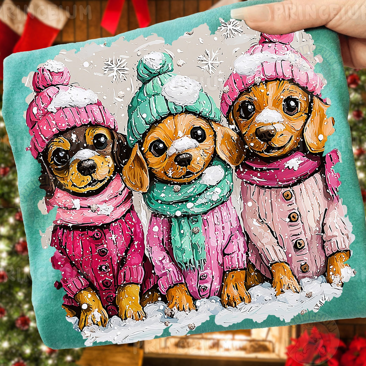 Winter Puppies in Knit Sweaters