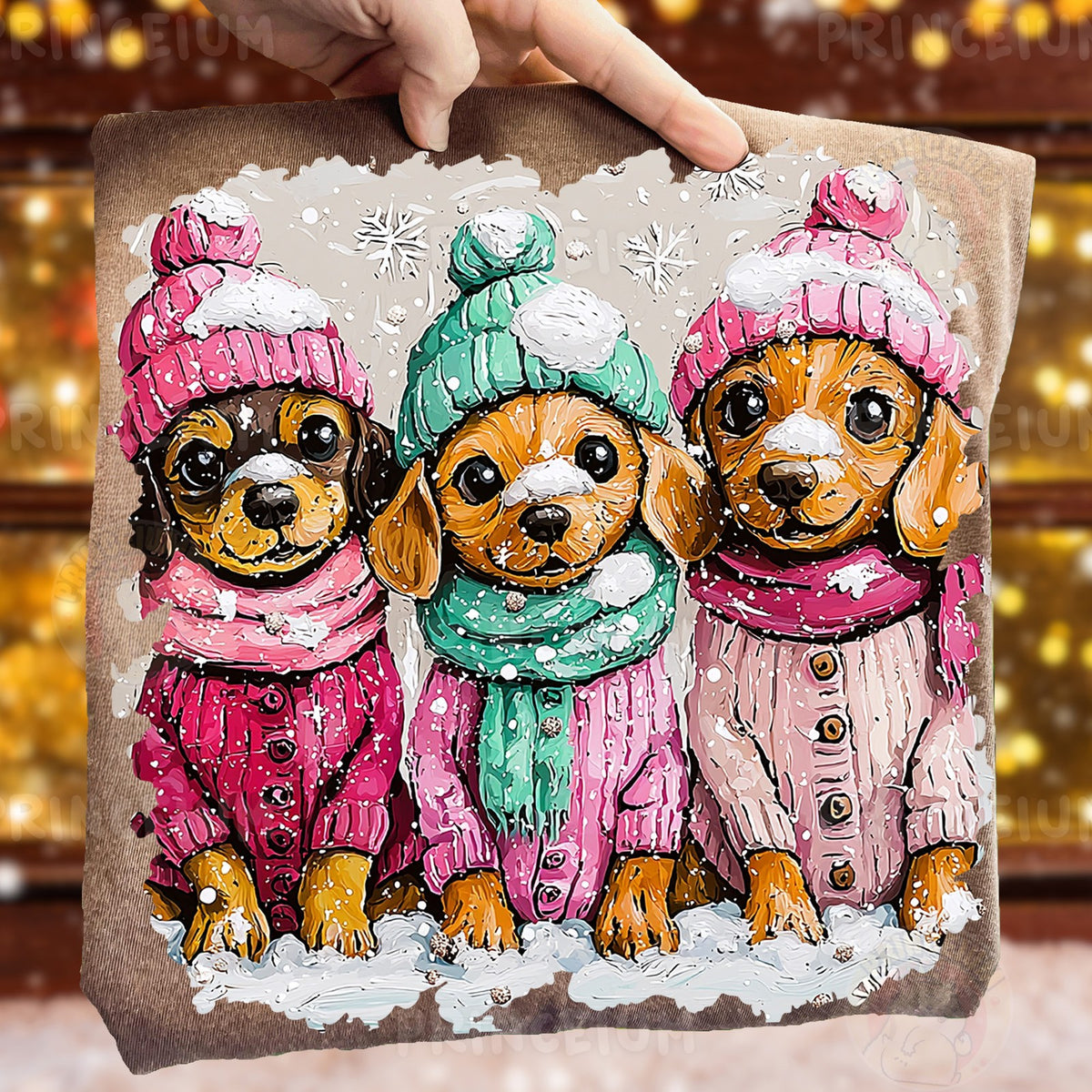 Winter Puppies in Knit Sweaters