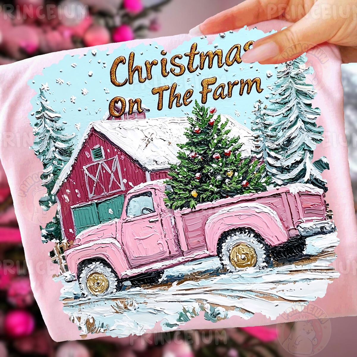 Christmas On The Farm Pink Truck