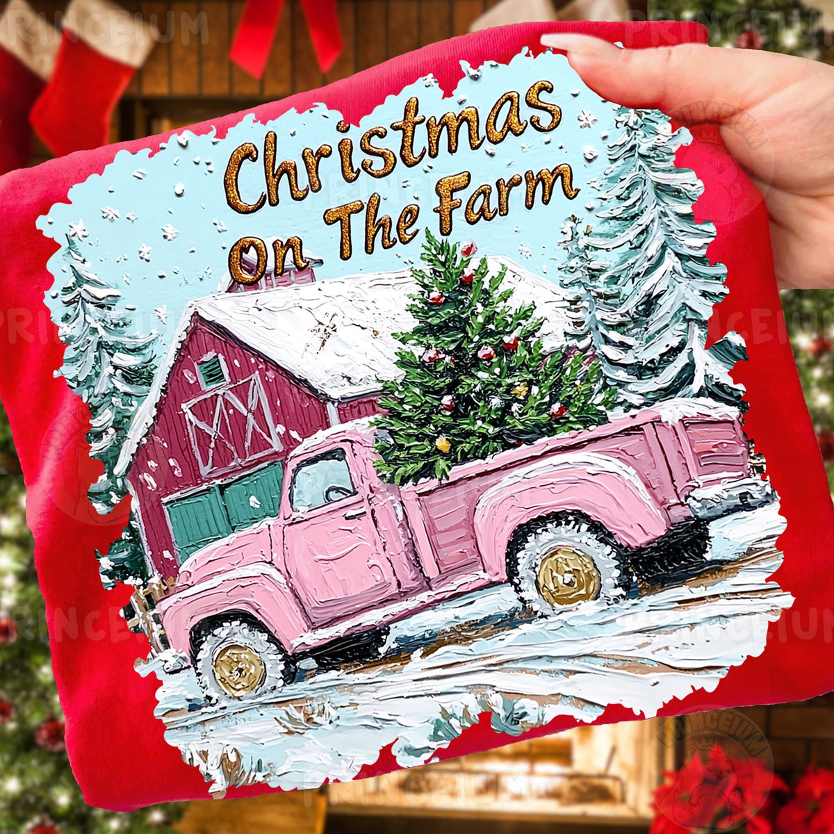 Christmas On The Farm Pink Truck