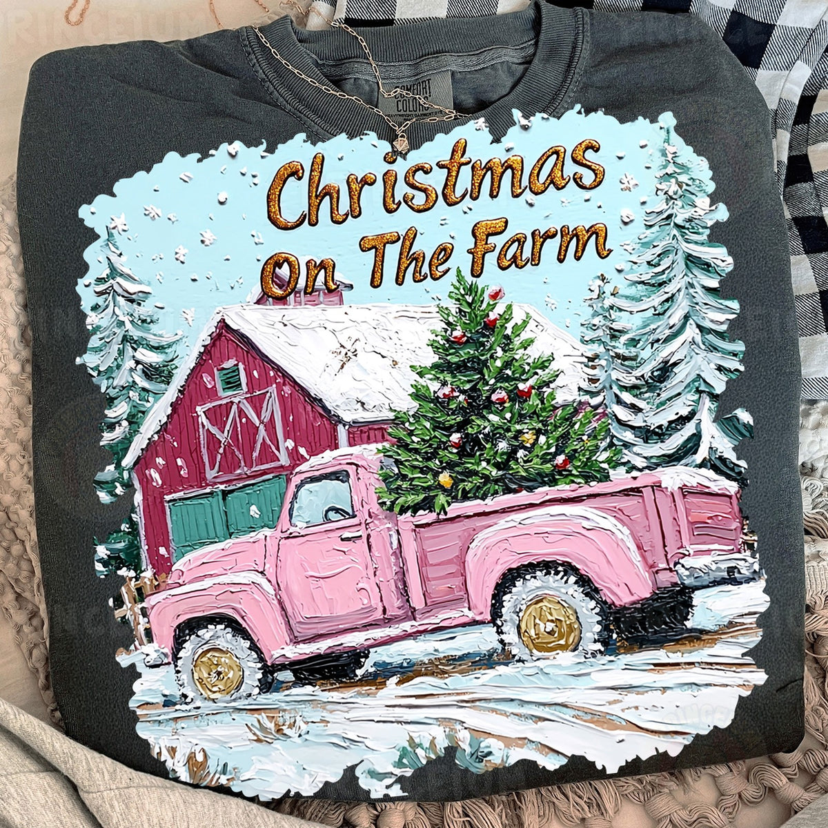 Christmas On The Farm Pink Truck