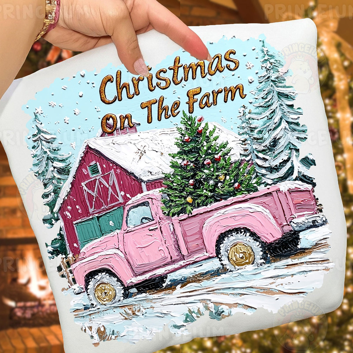 Christmas On The Farm Pink Truck