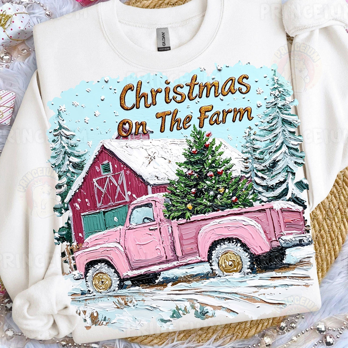 Christmas On The Farm Pink Truck